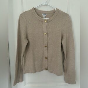 J. Crew Women's Beige Crewneck Cardigan with Gold Buttons